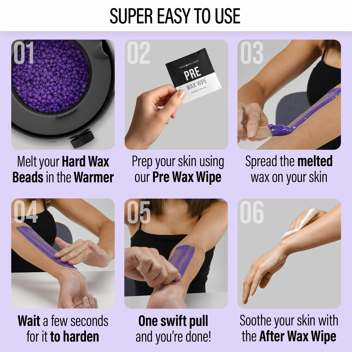 Black Tress Wellness starter waxing kit with hard wax beads, warmer and accessories