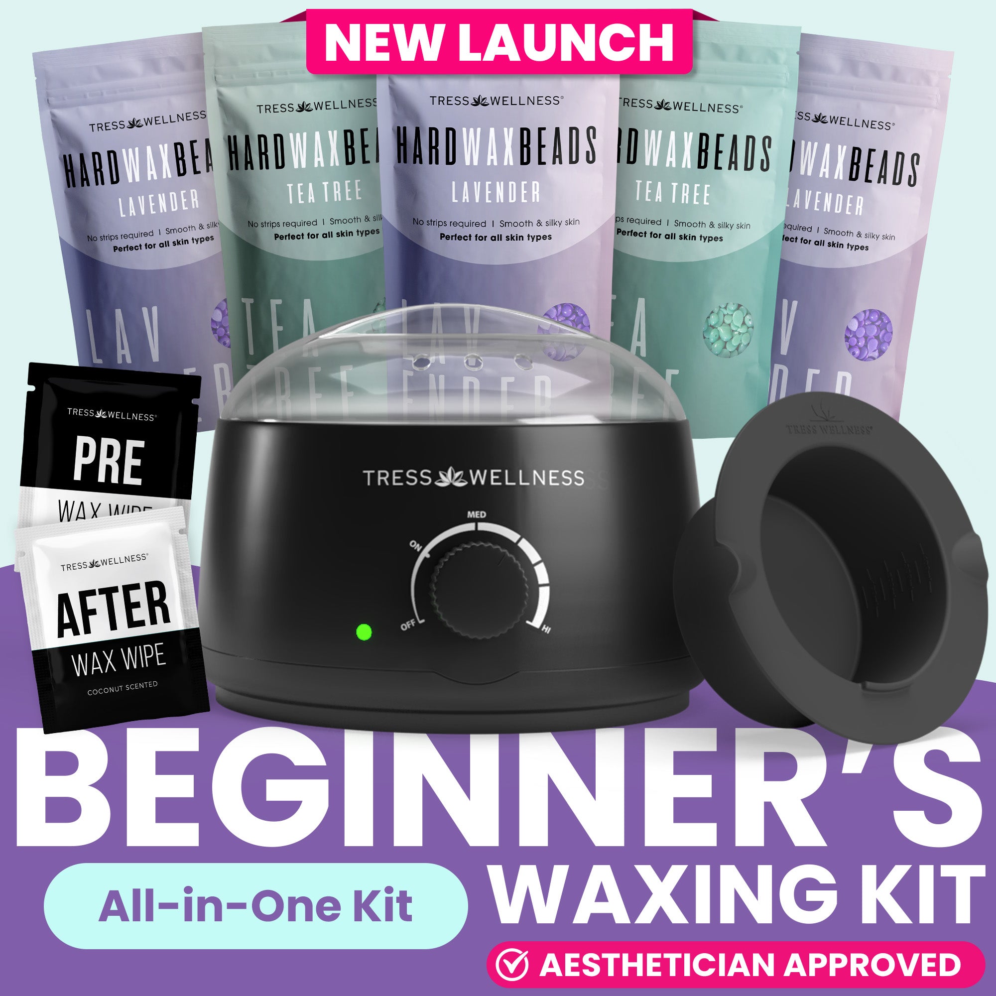 Black Tress Wellness starter waxing kit with hard wax beads, warmer and accessories 