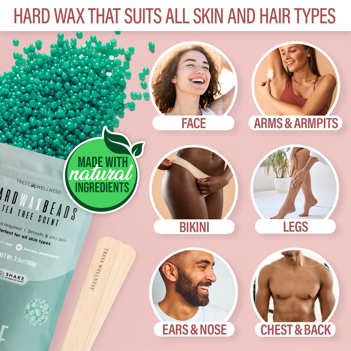 Pink Tress Wellness starter waxing kit with hard wax beads, warmer and accessories 
