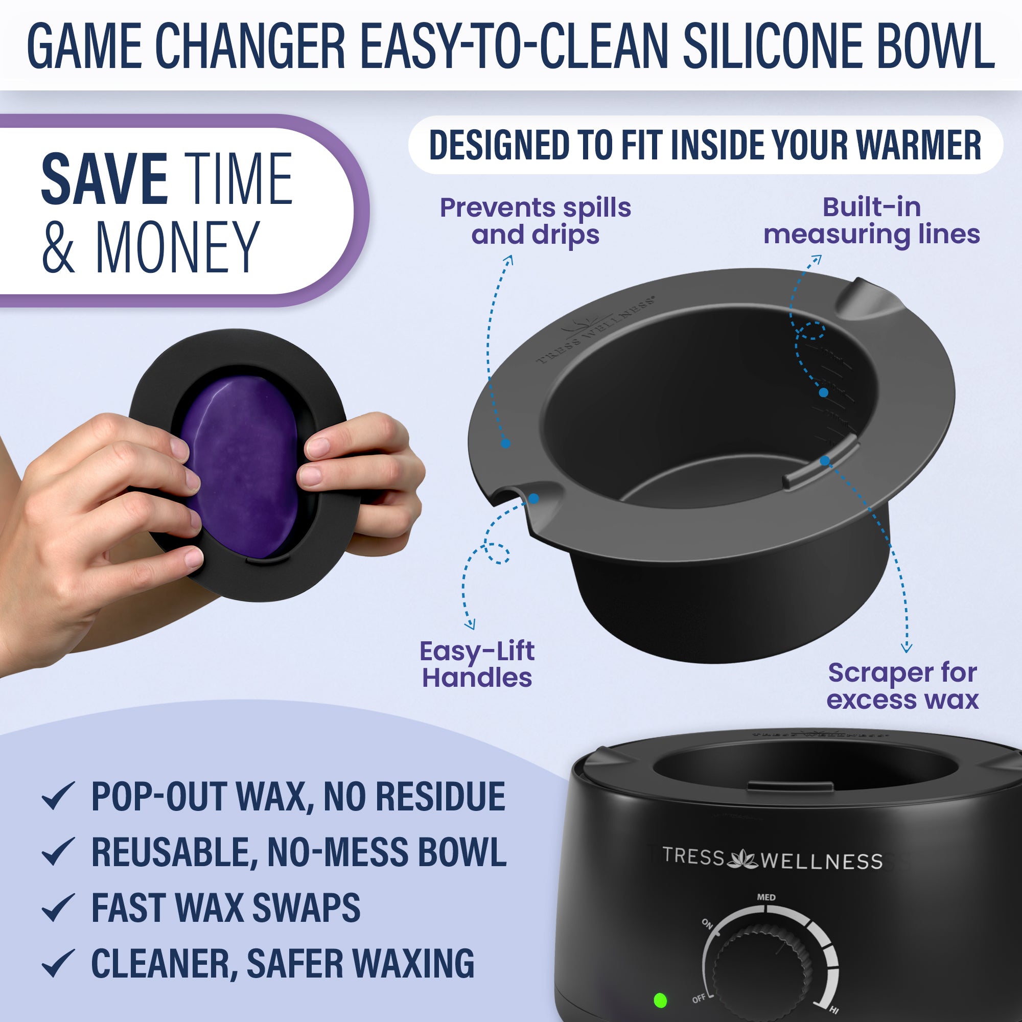 Premium waxing bundle kit with various items including wax beads, wax warmers, and skincare products on a gradient background.