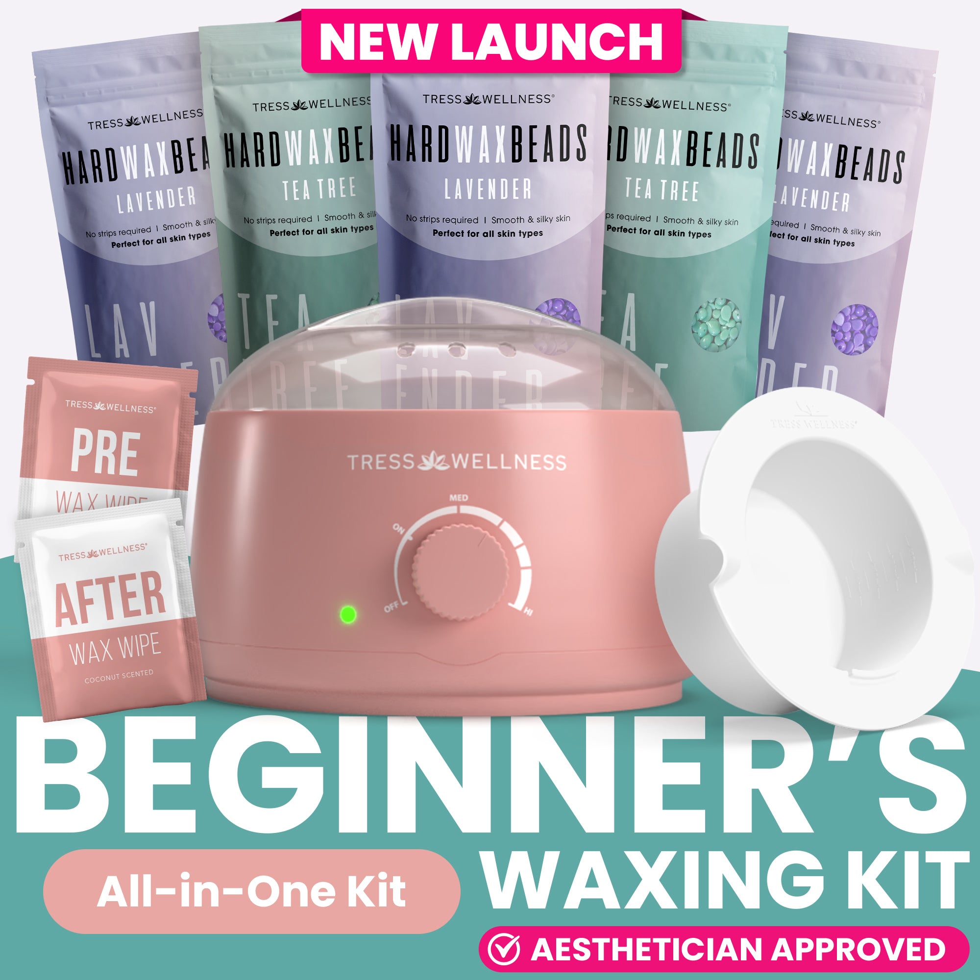 Pink Tress Wellness starter waxing kit with hard wax beads, warmer and accessories 